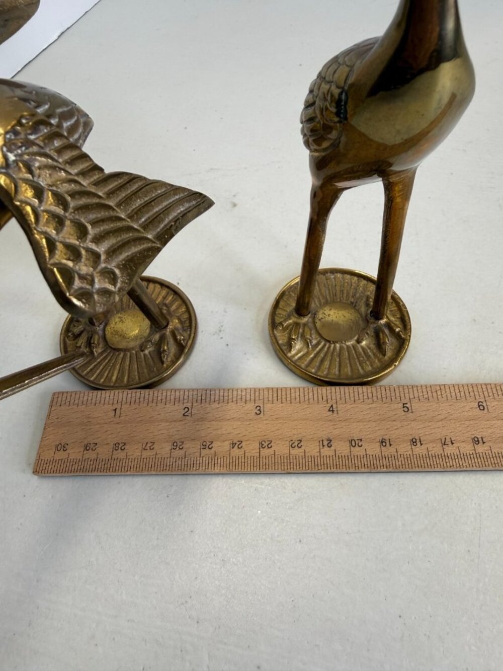 Vintage Brass Bird Pair of 2 Crane Heron Stork Large Figurines 7.5” & 4.5” - Picture 9 of 10